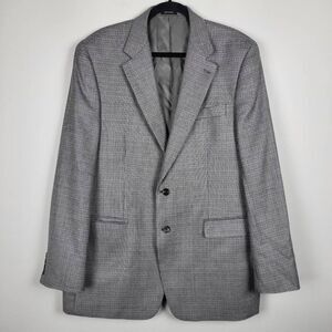 Lauren Ralph Lauren Mens Silk Wool Blazer Size 44L Gray Houndstooth Professional